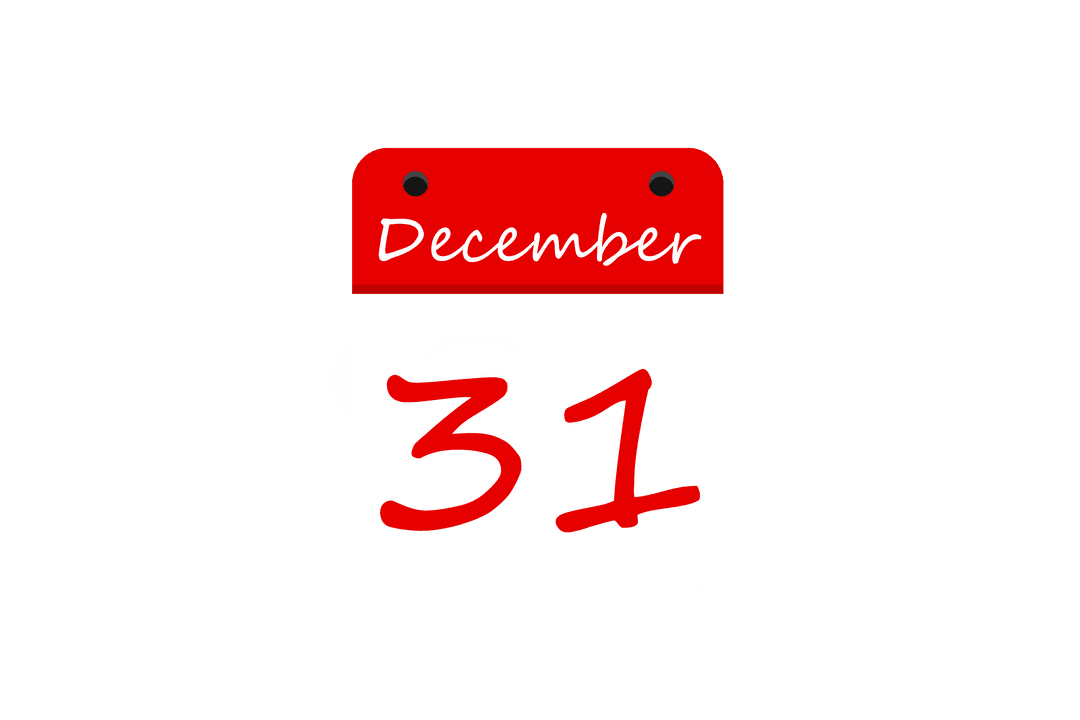 December 31 Calendar Icon on Transparent Background