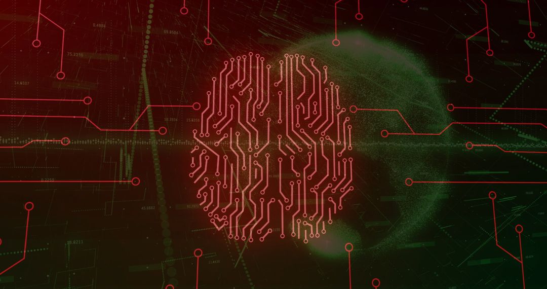 Futuristic Digital Fingerprint, Red Circuit Interface