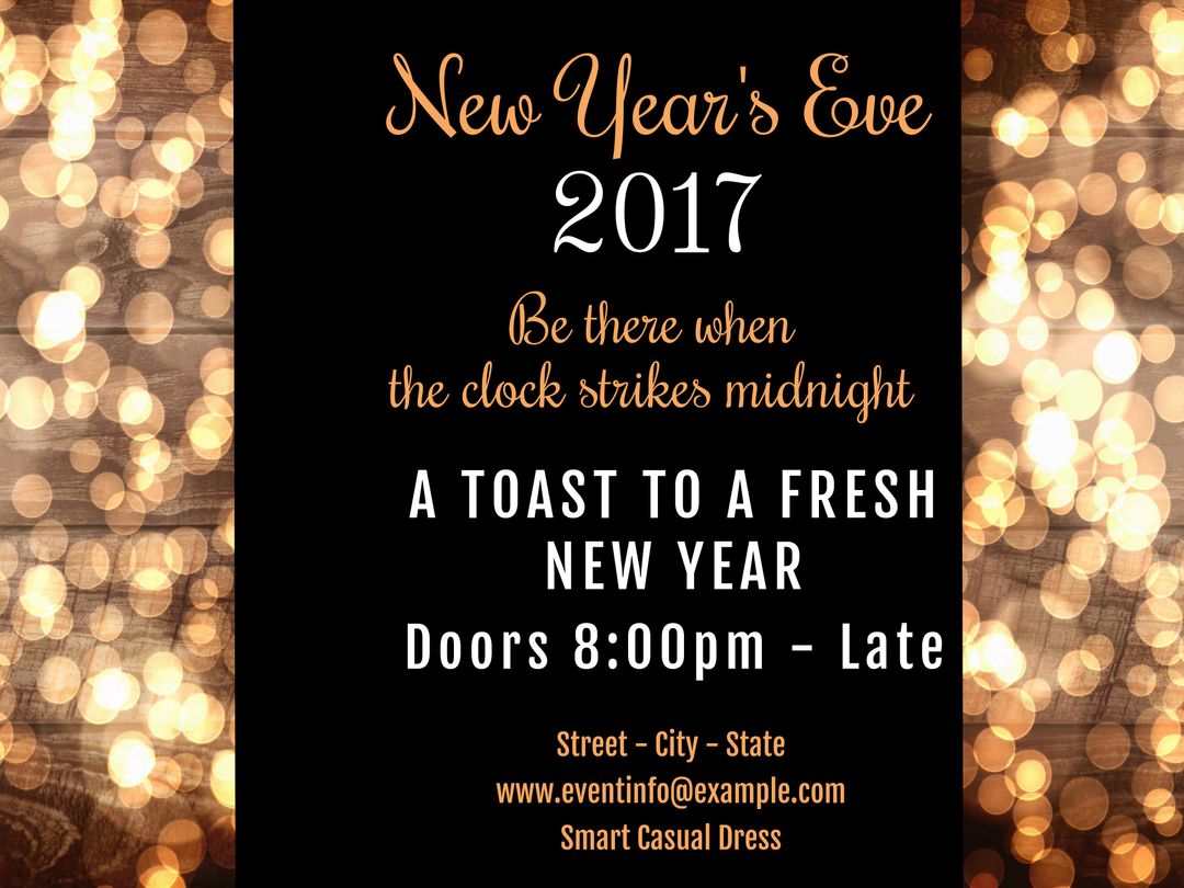 Festive New Year's Eve Party Invitation with Warm Lights and Event Details - Download Free Stock Templates Pikwizard.com