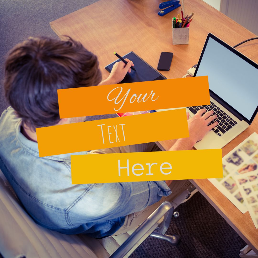 Caucasian Man Working on Laptop with Placeholder Text Space
