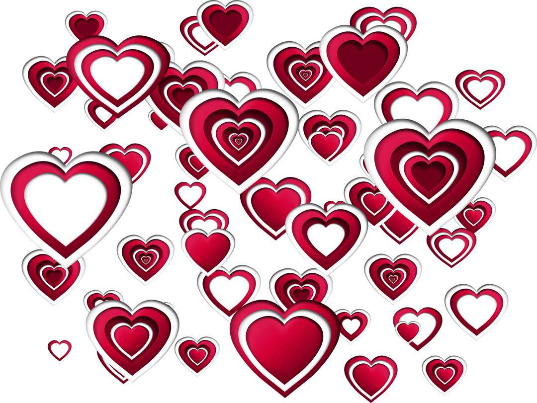 Floating Red Hearts Pattern on Transparent Background