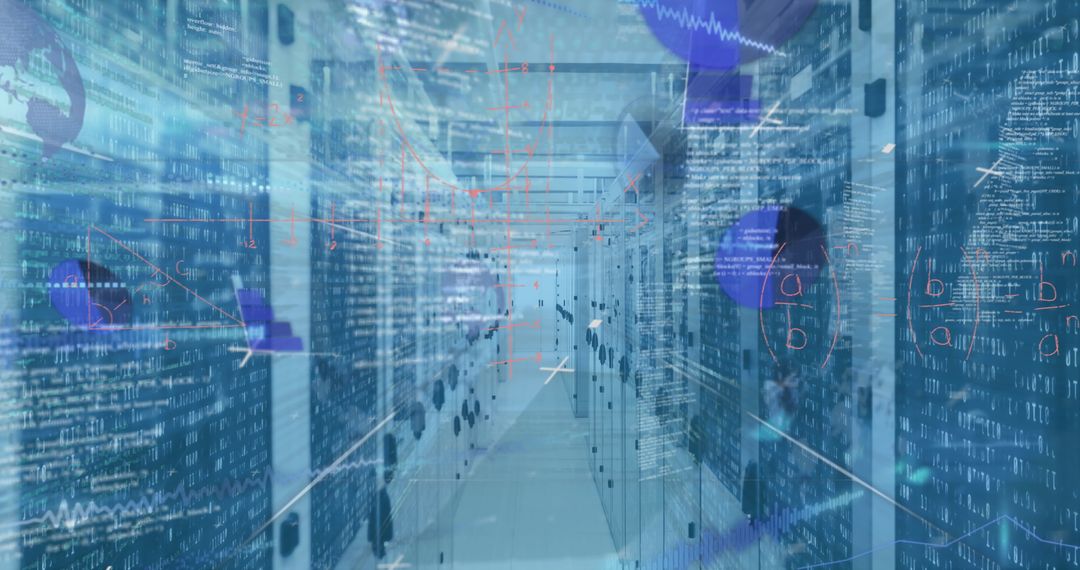 Digital Data Flow in High-Tech Server Room