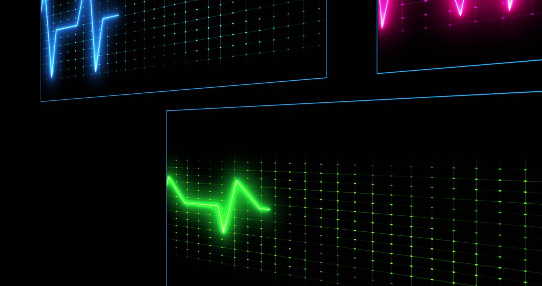 Colorful Digital ECG Heartbeat Graphs on Black Background