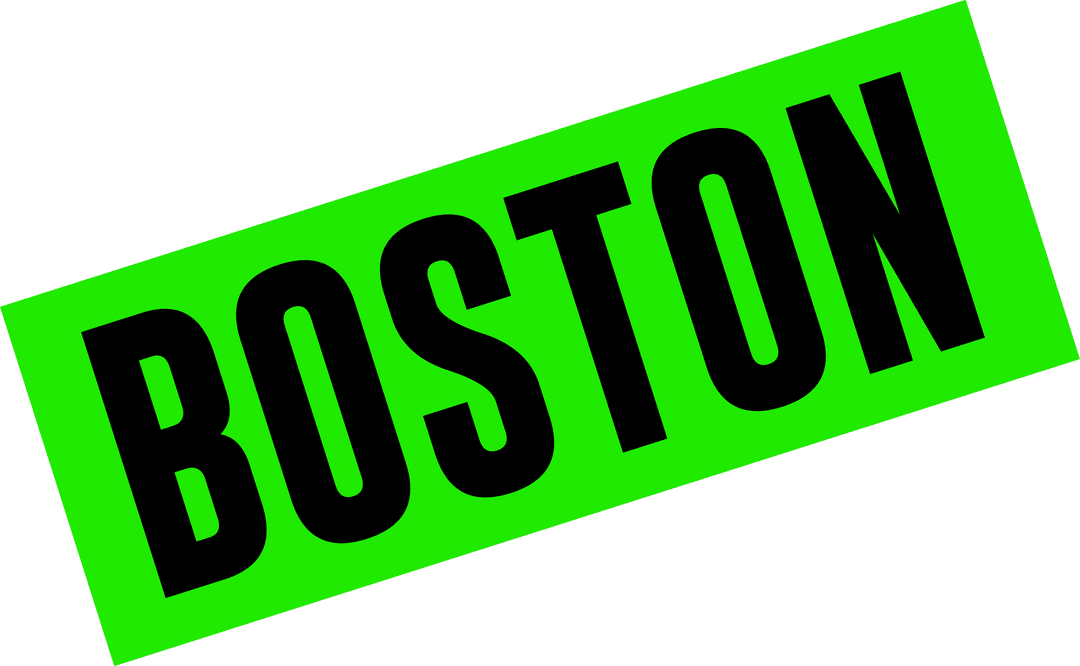 Bold Black Boston Text on Green Transparent Banner Design