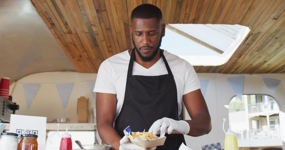 Food Truck Chef Serving Meal with a Smile