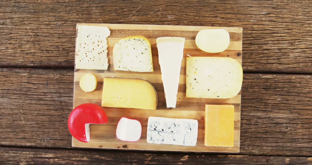 Assortment of Various Cheeses on Wooden Board at Rustic Table - Free Images, Stock Photos and Pictures on Pikwizard.com