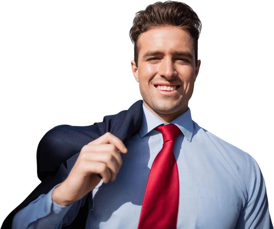 Transparent Confident Businessman with Red Tie and Blazer
