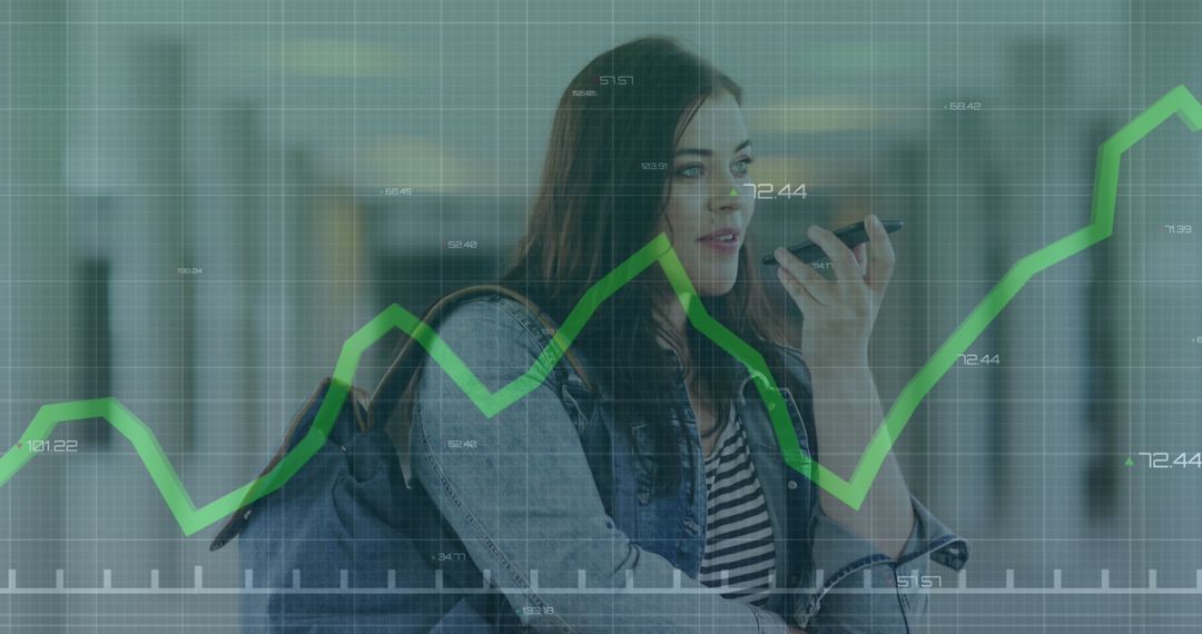 Teen Using Smartphone with Digital Data Overlay