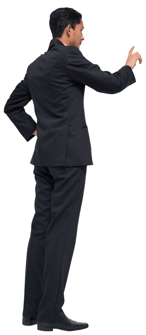 Businessman in Profile Pointing Posed on Transparent Background