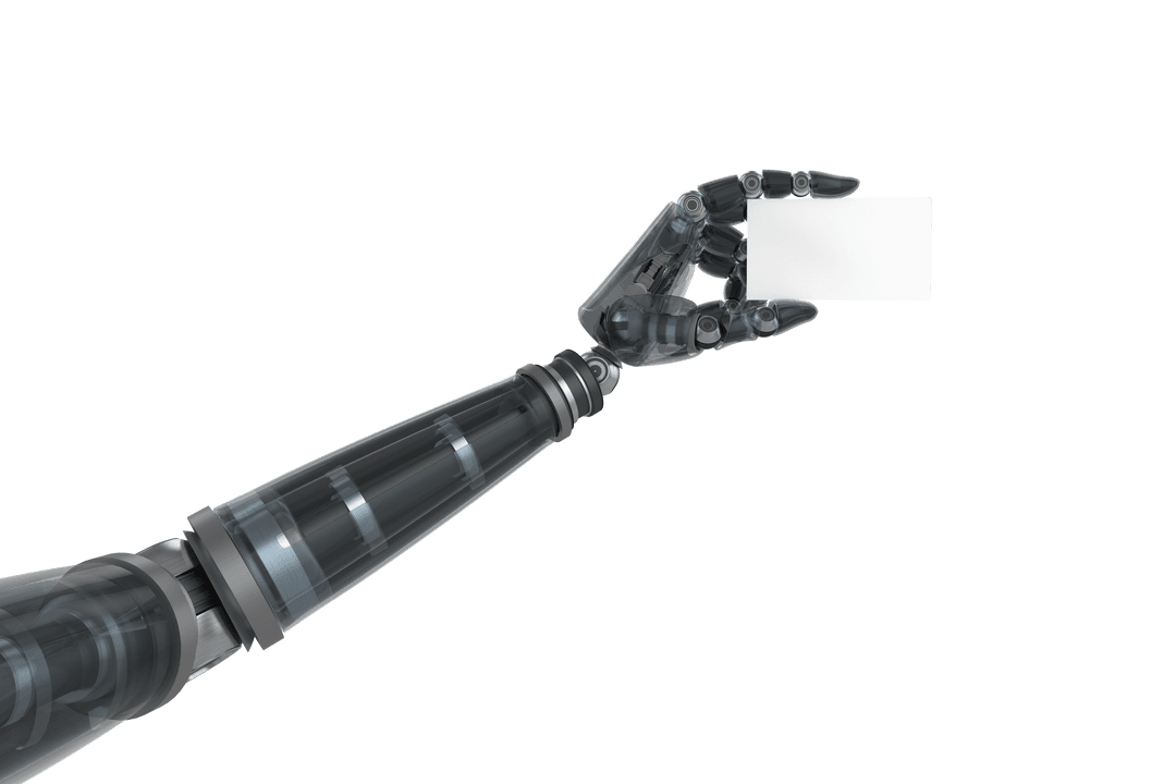 Transparent Cyborg Hand Holding Blank Panel Sign