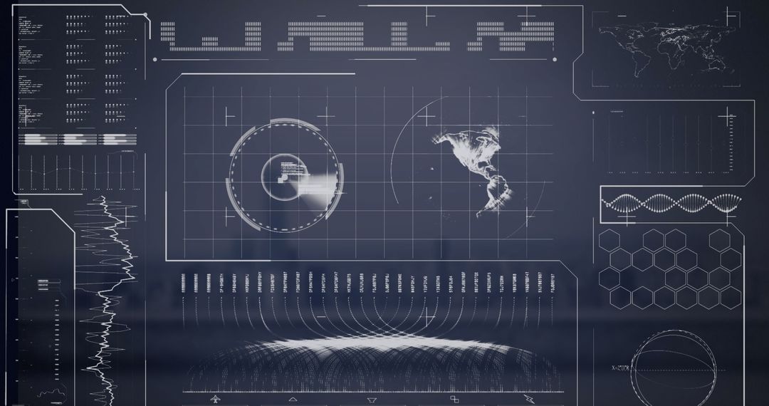 Abstract Global Data Interface with Digital World Map Overlay