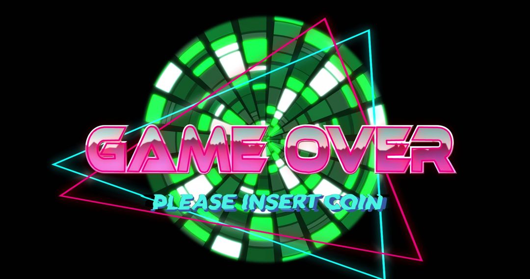 Neon Game Over Screen with Coin Insert Message