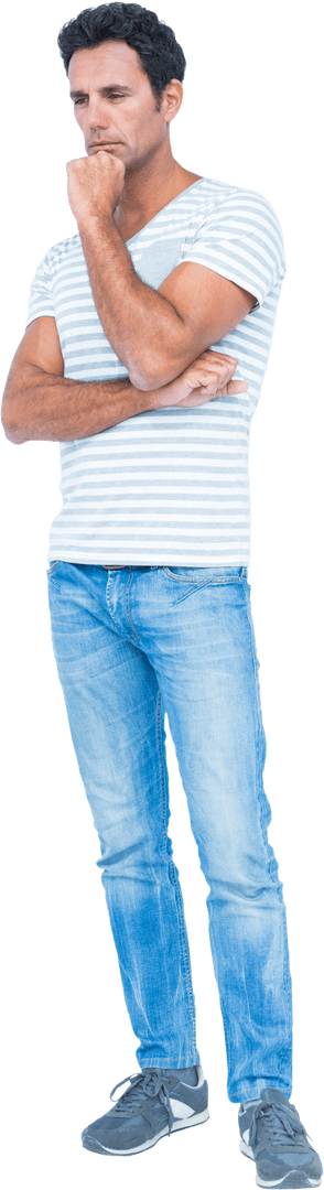 Transparent Thoughtful Man Standing in Casual Clothing