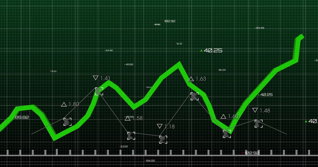 Green Analytics Line Graph on Dark Grid Background