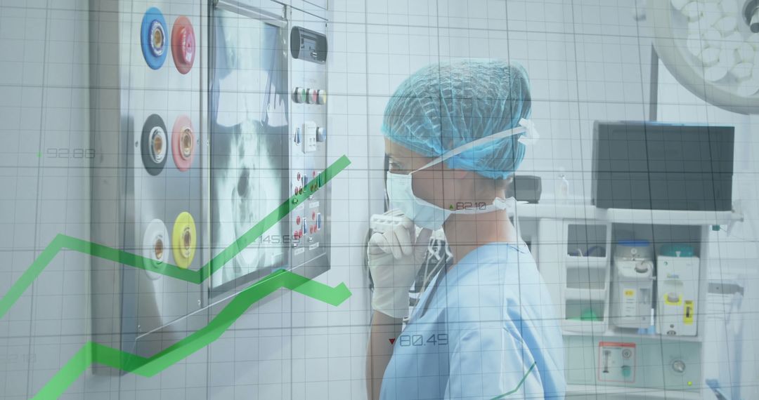 Surgeon Analyzing Medical Data on Digital Screen