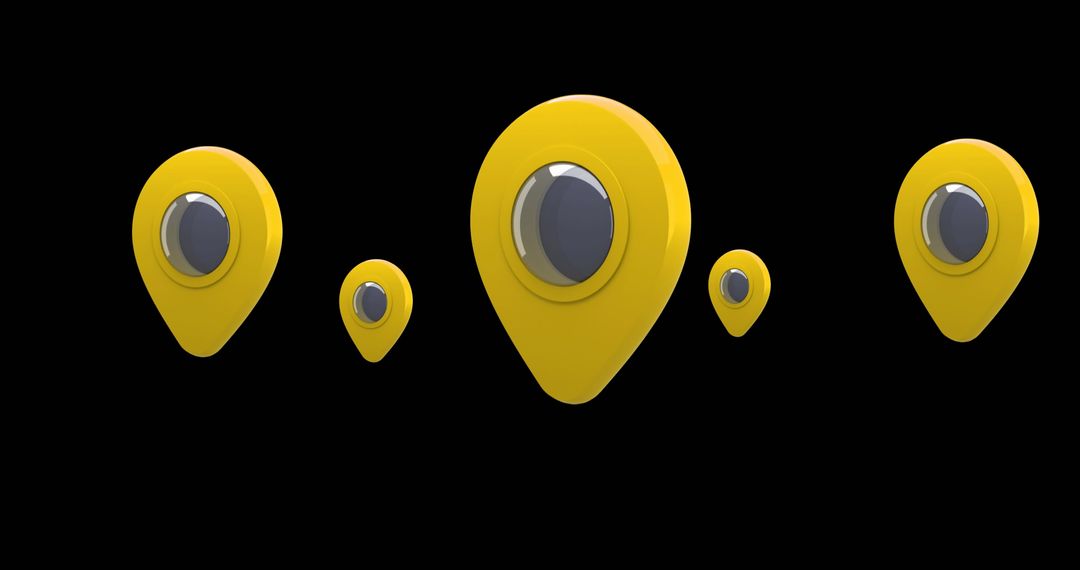 Stylized Yellow Map Pins on Black Background