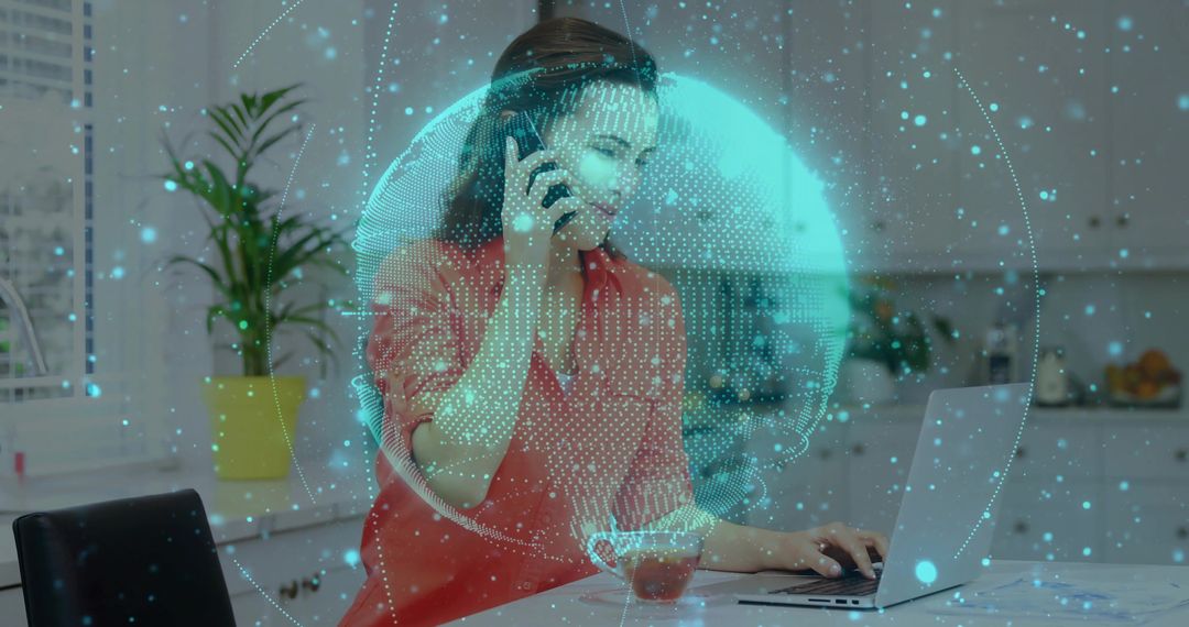 Businesswoman Integrating Technology in Home Office Environment