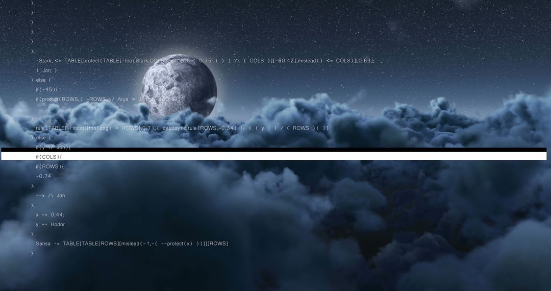 Mystical Moon and Clouds with Floating Code
