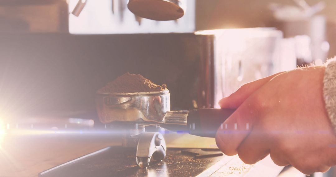 Preparing Fresh Ground Coffee Portafilter Close-Up