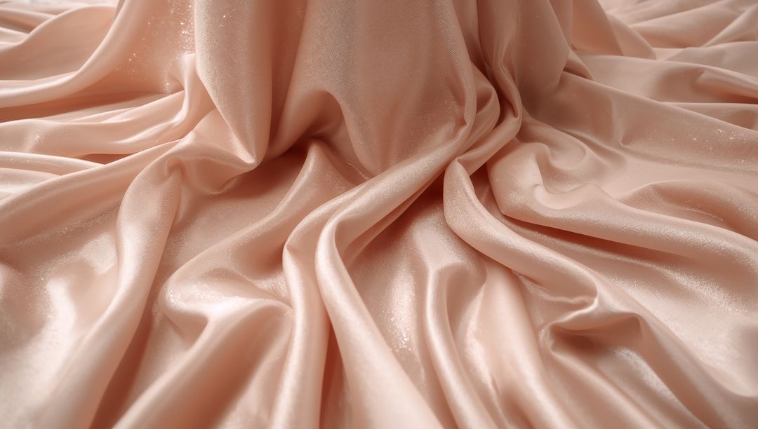 Pale Peach Satin Fabric Flowing and Shimmering with Fine Glitter Specks