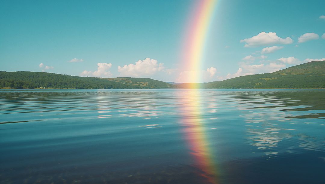 Rainbow Reflections on a Tranquil Lake