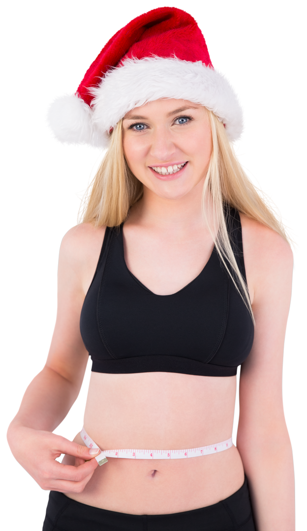 Fit Festive Young Blonde Measuring Waist with Transparent Background - Download Free Stock Images Pikwizard.com