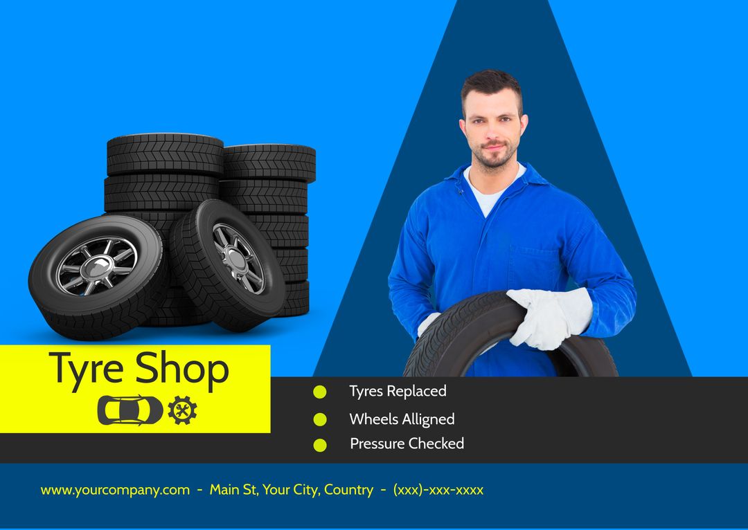 Tire Shop Banner with Mechanic and New Tires - Download Free Stock Templates Pikwizard.com