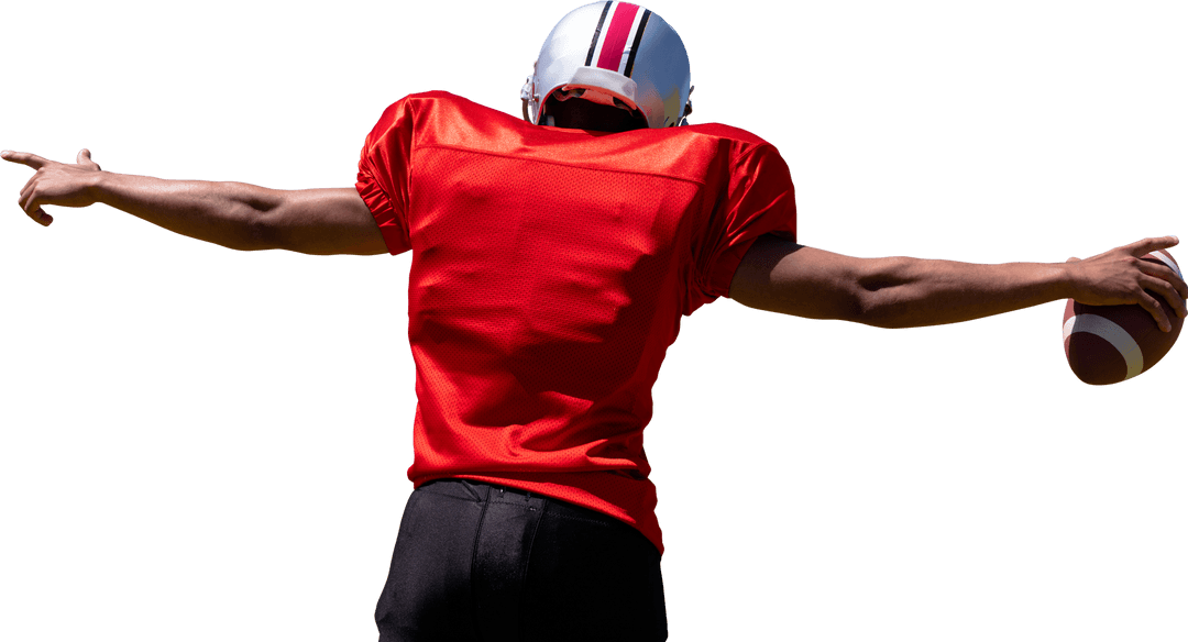 American Football Player Celebrating Touchdown on Transparent Background