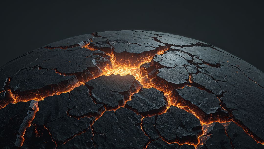 Cracked Dark Sphere Emitting Magma in Studio Lighting