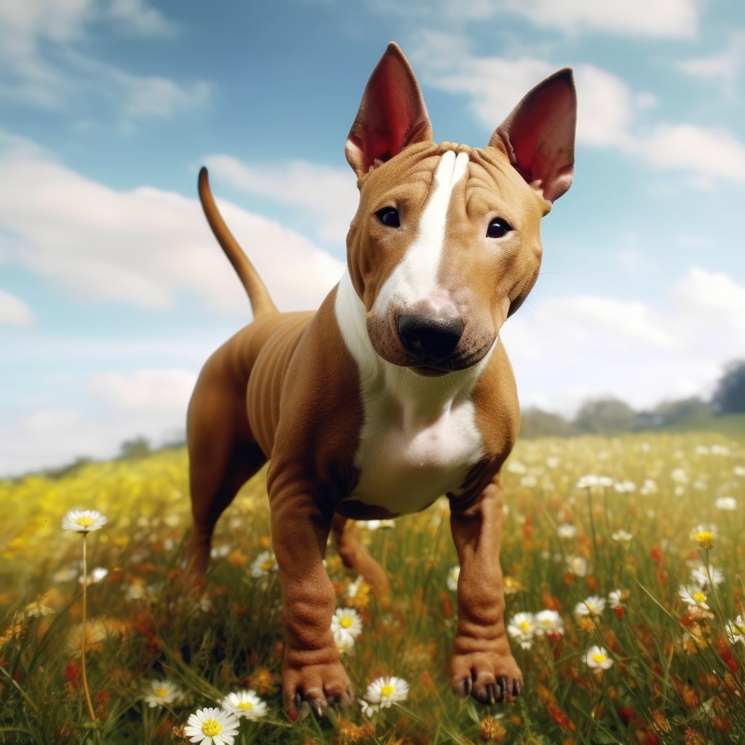 Portrait of brown bull terrier in meadow, created using generative ai technology - Free Images, Stock Photos and Pictures on Pikwizard.com
