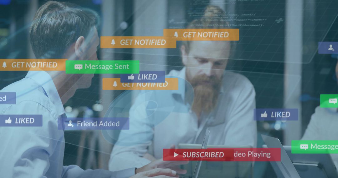 Bearded Professional Leading a Lively Digital Conversation in Modern Tech Workspace