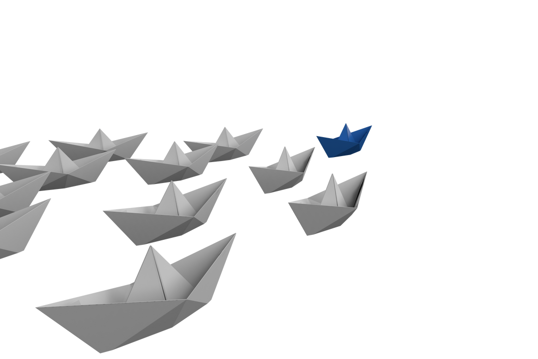 Transparent white and blue paper boats leading in harmony - Download Free Stock Images Pikwizard.com