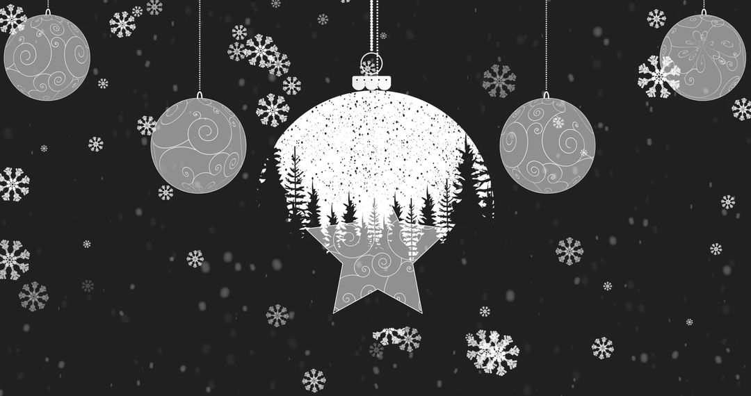 Festive Christmas Ornaments with Falling Snowflakes