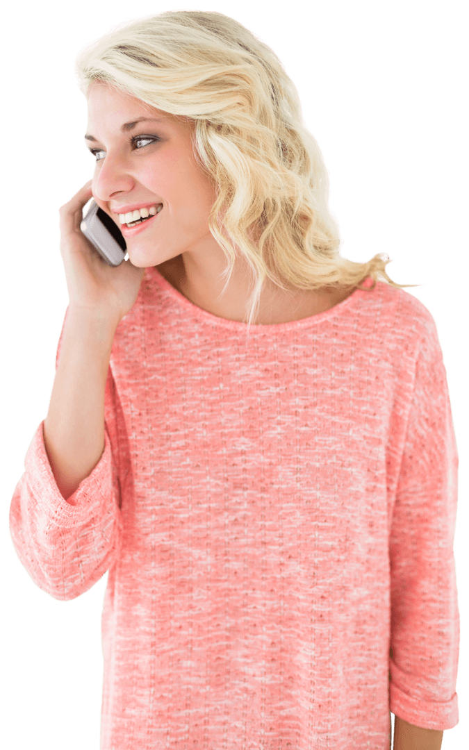 Transparent Cheerful Woman Chatting on Smartphone