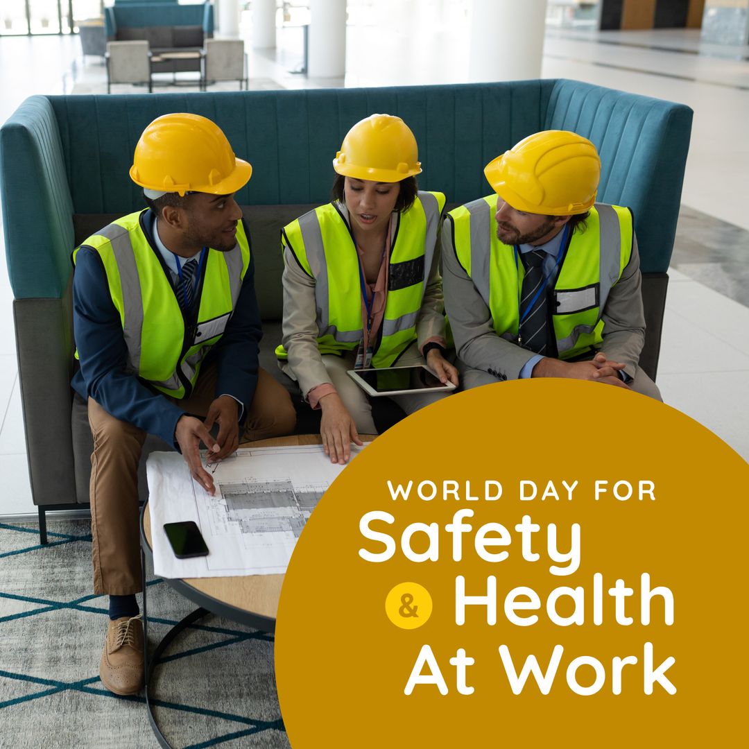 World Day for Safety and Health at Work with Diverse Architects in Safety Hats - Download Free Stock Templates Pikwizard.com