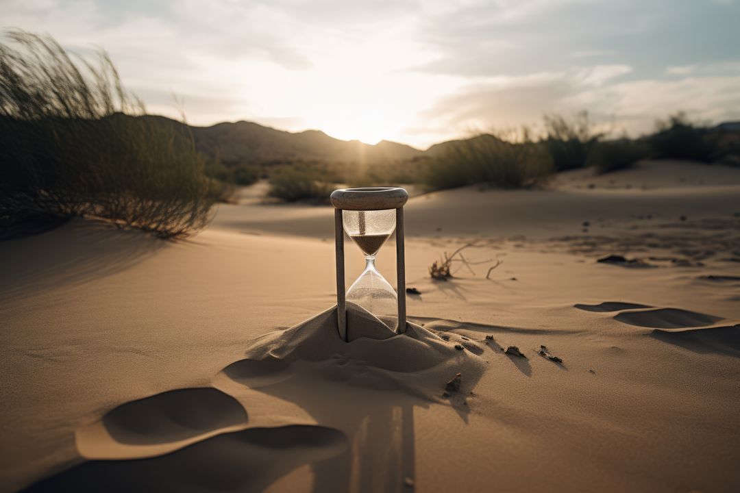 Hourglass on sand in desert with sunlight, created using generative ai technology - Free Images, Stock Photos and Pictures on Pikwizard.com