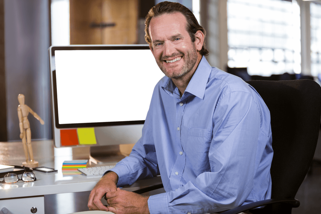 Confident Man Sitting in Office with Transparent Background