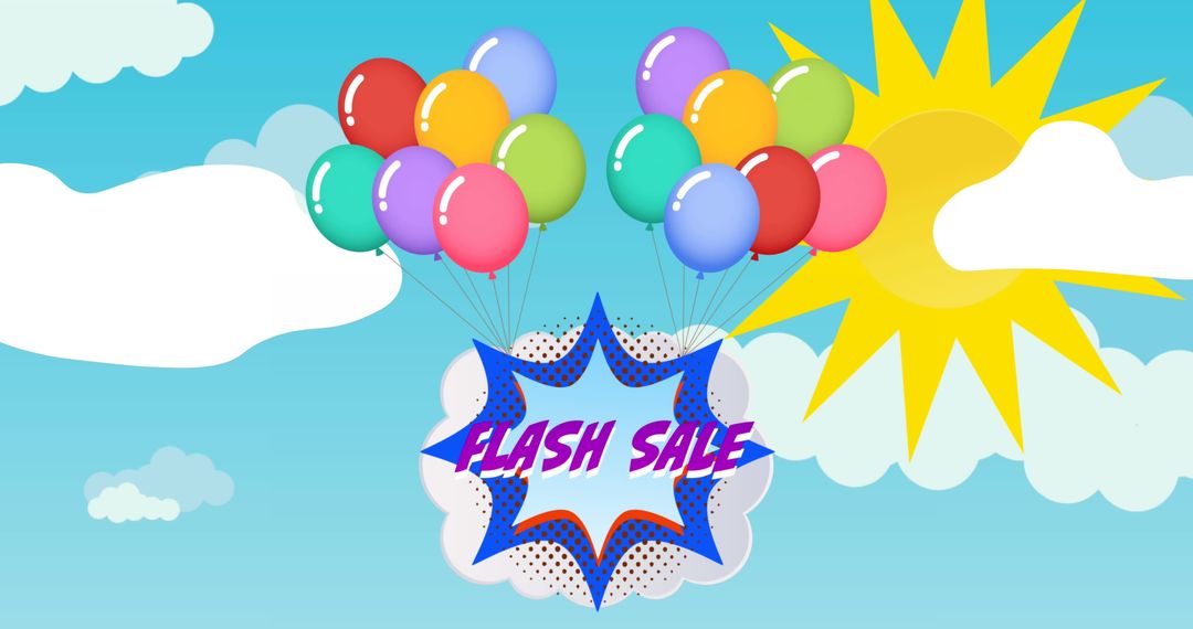 Flash Sale Announcement with Colorful Balloons in Retro Style