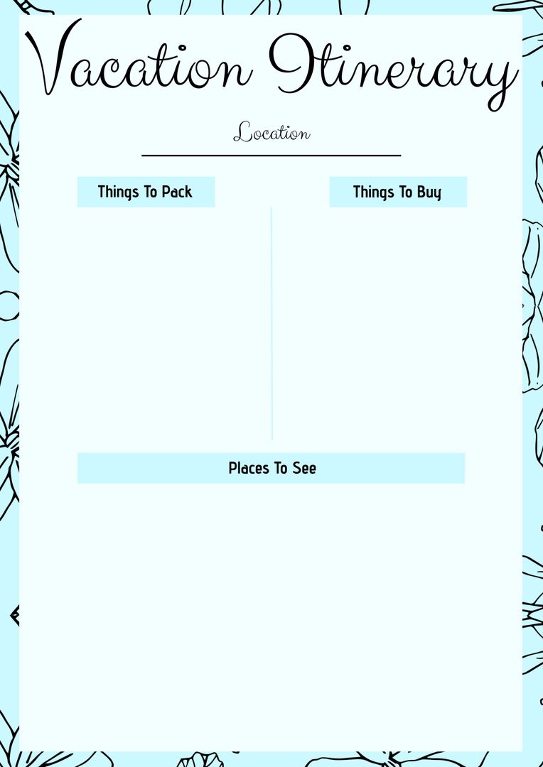 Stylish Vacation Itinerary Template with Packing List Section