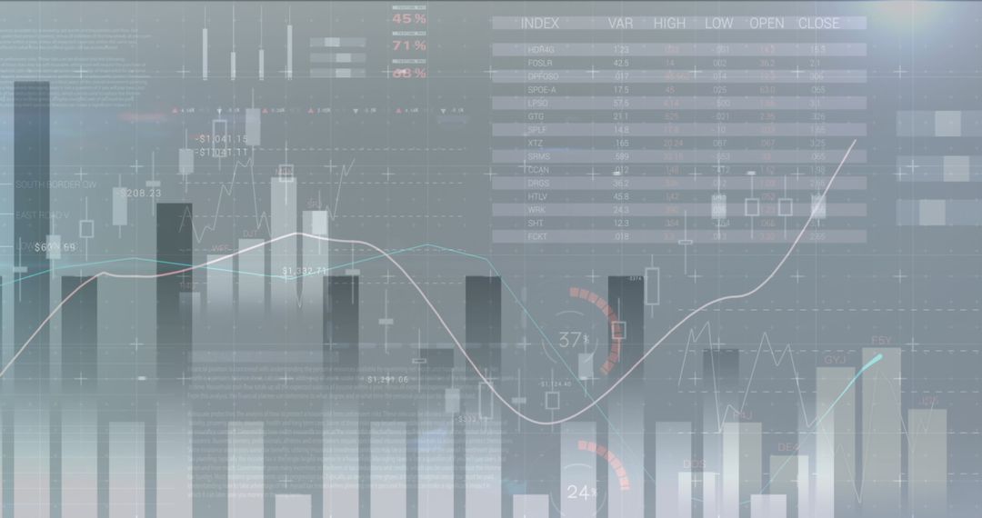 Digital Financial Graphs and Data Overlay on Hazy Background