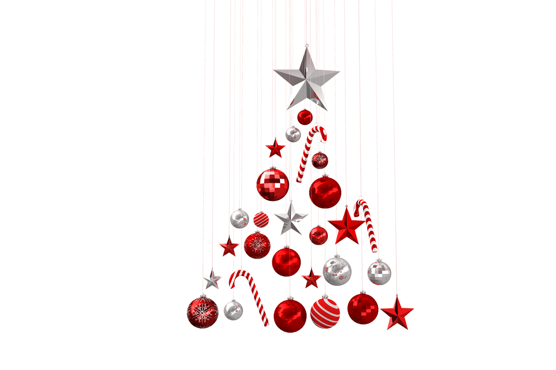 Transparent Festive Christmas Ornament Tree with Red and Silver Baubles