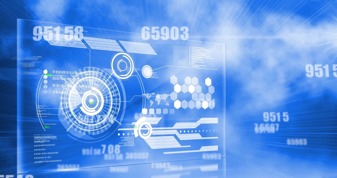 Futuristic Digital Interface with Numeric Data over Blue Background