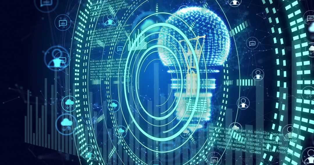 Futuristic Digital Interface With Data Analytics on Dark Background