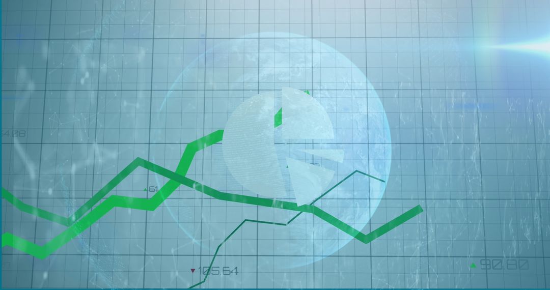 Global Financial Data Overlay with Abstract Globe on Grid Background