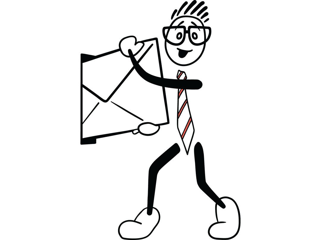 Cheerful Character with Envelope on Transparent Background