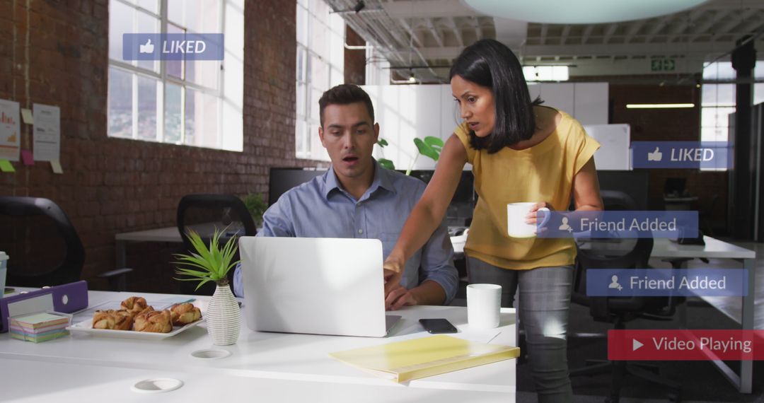Diverse Coworkers Analyzing Reports with Social Media Notifications