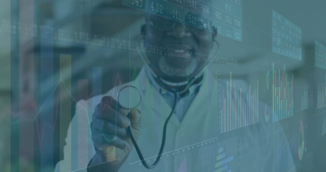 Senior Doctor Analyzing Digital Medical Data with Stethoscope