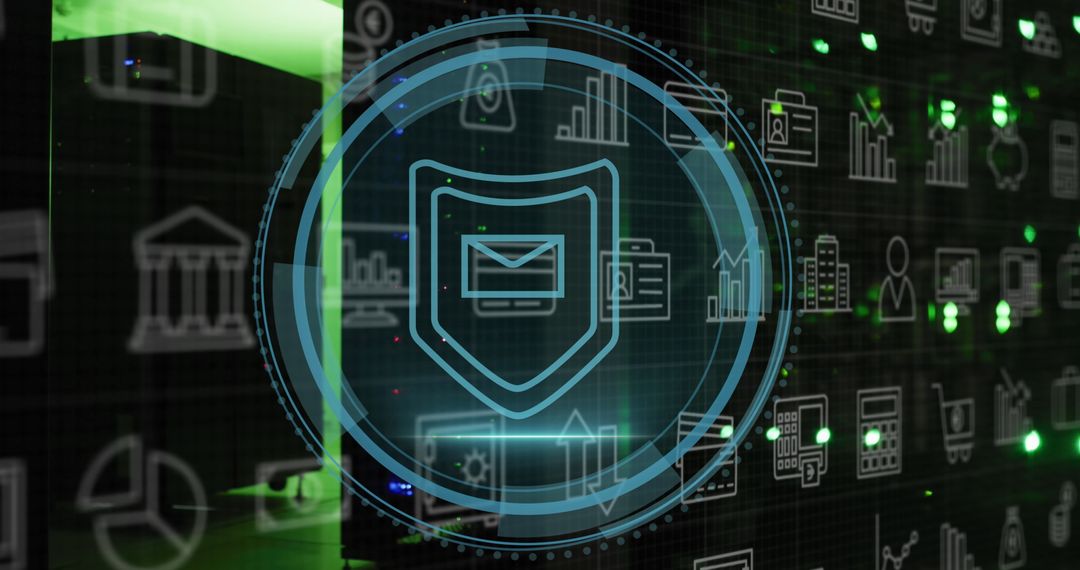 Cybersecurity in Data Center with Digital Shield Icon