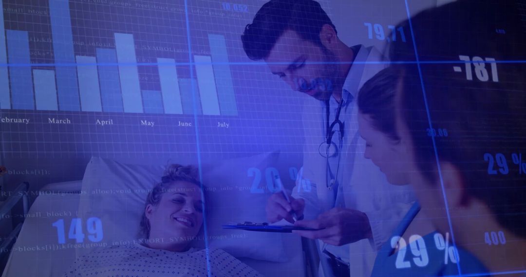 Doctor Recording Patient Data with Digital Analytics Overlay