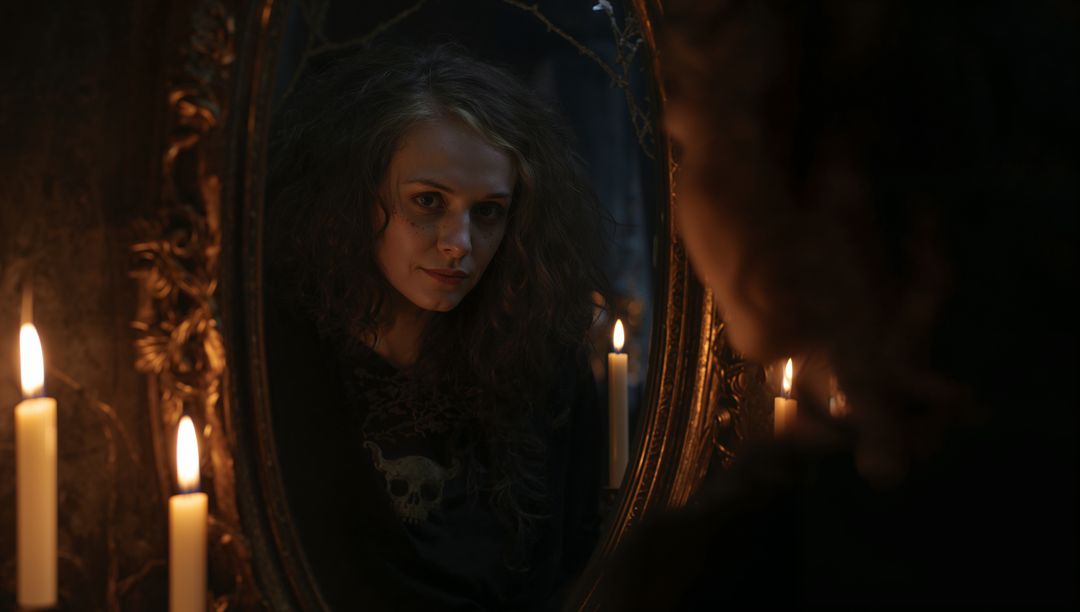 Woman in Gothic Vibes Reflecting by Candlelight
